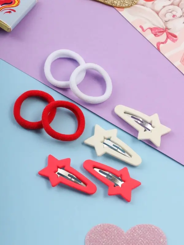 Набор для волос «Аделия»: 10 резинок 3 см, 4 невидимки 3.5 см, звезда, красный, белый Набор для волос «Аделия»: 10 резинок 3 см, 4 невидимки 3.5 см, звезда, красный, белый