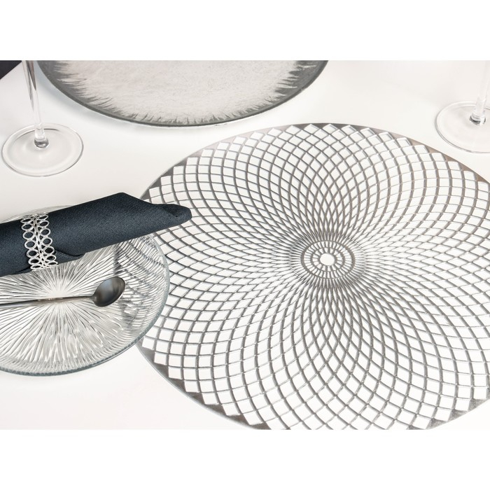 Салфетки сервировочные на стол Доляна «Вира», 4 шт, d=38 см, цвет серебряный Салфетки сервировочные на стол Доляна «Вира», 4 шт, d=38 см, цвет серебряный