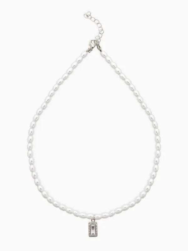 Колье жемчужное "Рис" 2 нити, 45см, цвет белый в серебре