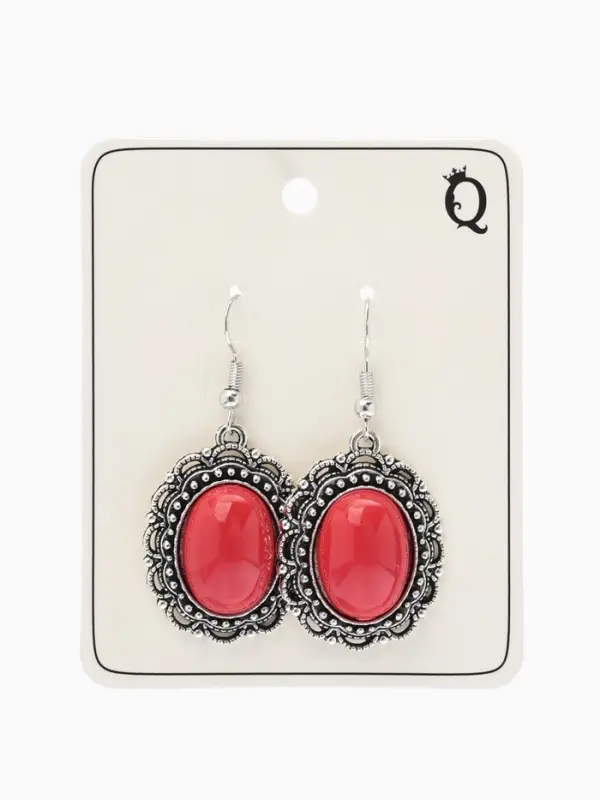 Серьги под натуральный камень &laquo;Натурель&raquo;, овал в кайме, красные в чернёном серебре