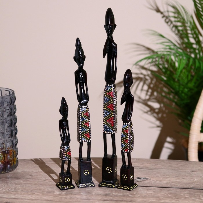 Статуэтки Статуэтки "Семья аборигенов" дерево (набор 4 штуки) 40,30,25,20 см МИКС