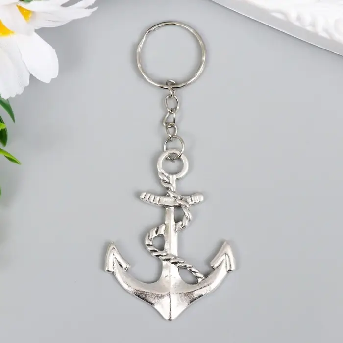 Брелок металл "Якорь с веревкой" серебро 5,5х4 см