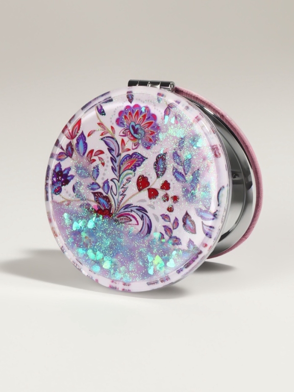 Зеркало складное «Цветы», d = 7,2 см, с увеличением, цвет сиреневый/фиолетовый