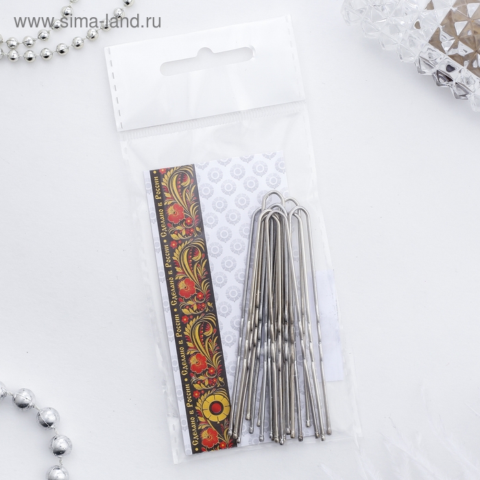 Шпилька для волос  Шпилька для волос "Народная" 7,2 см, хром (набор 10 шт)
