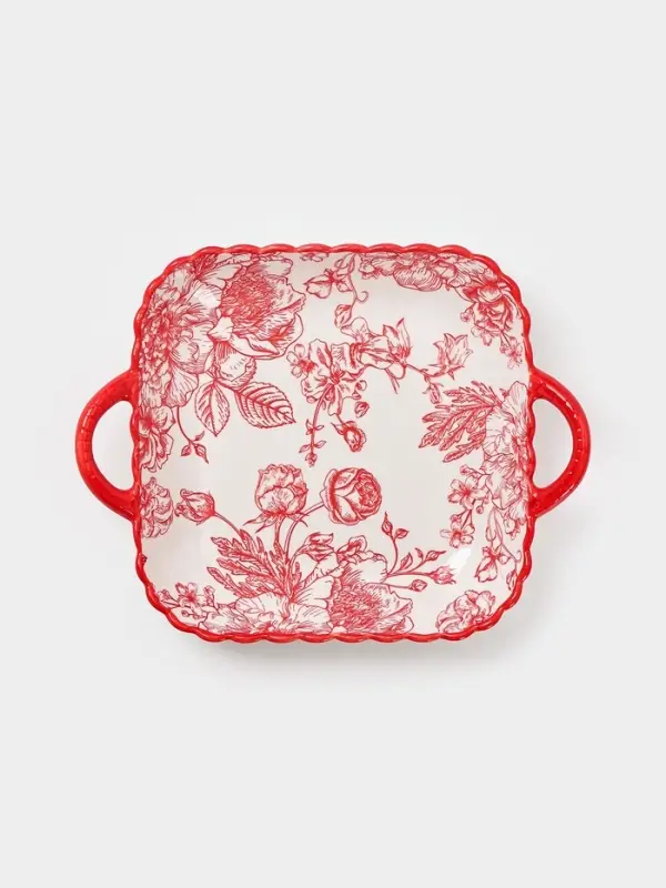 Тарелка с ручками Botanica, 25&times;20&times;4 см, фарфор, белая, красная