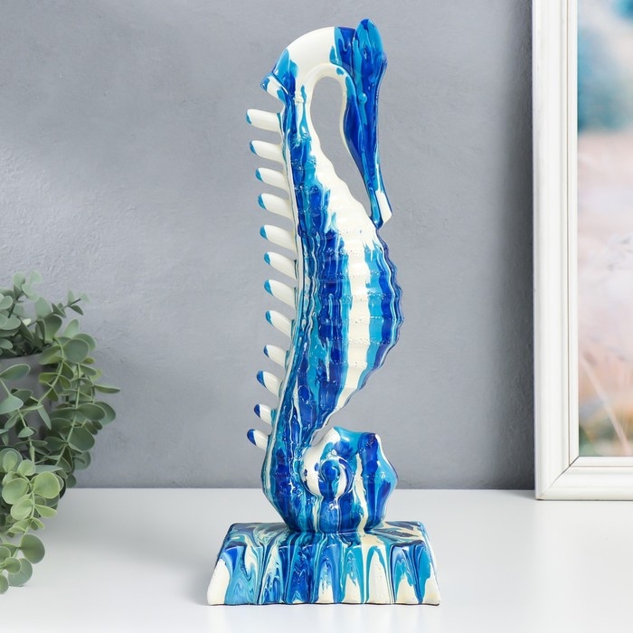Сувенир полистоун Сувенир полистоун "Морской конёк" разводы краски, голубой 10х15,5х37,2 см