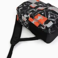 Рюкзак школьный на молнии, с карманами, с принтом, размер 30&times;13&times;42 см, чёрный/оранжевый