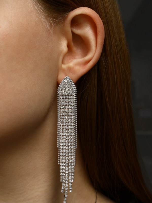 Серьги висячие со стразами «Вечное сияние» медуза, цвет белый в серебре Серьги висячие со стразами «Вечное сияние» медуза, цвет белый в серебре