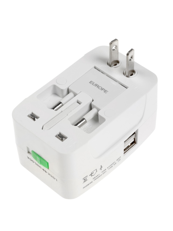 Адаптер универсальный, 3 А, 5 в 1, 1 USB-A, 220 В, белый Адаптер универсальный, 3 А, 5 в 1, 1 USB-A, 220 В, белый