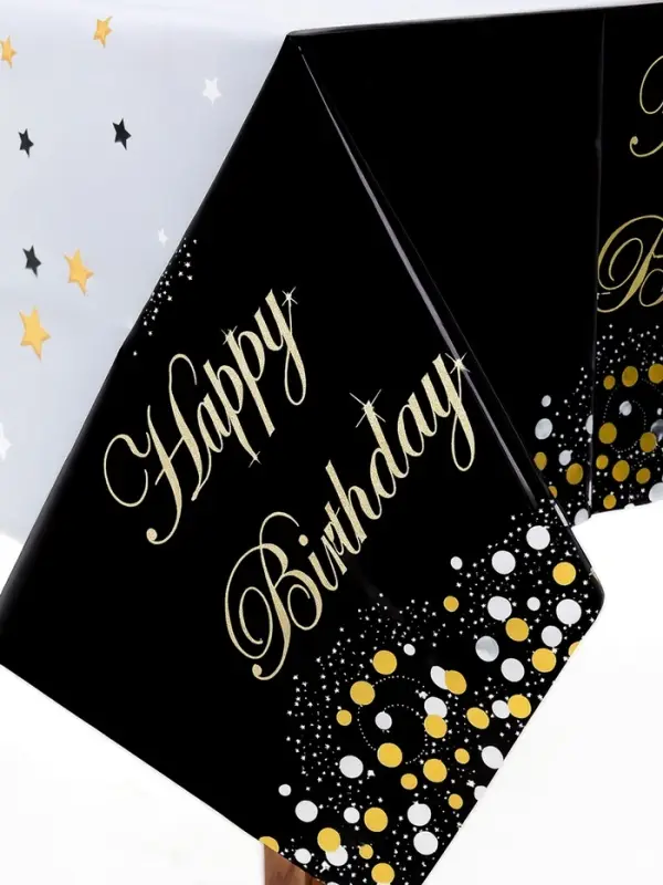 Скатерть одноразовая &laquo;С днём рождения&raquo;, 137&times;183 см, чёрная