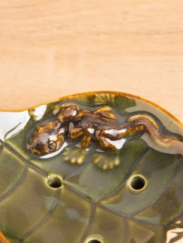 Мыльница "Геккон на листочке" керамика, цв. зелёный, 13х11х2,5 см