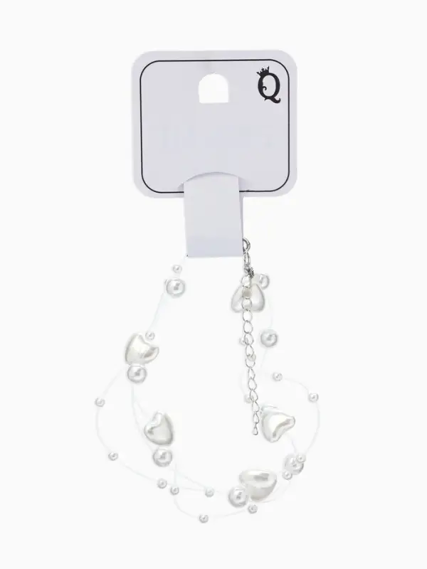 Браслет на леске &laquo;Жемчуг. Сердце&raquo;, L=16 см, бусины №4, 6, белый в серебре