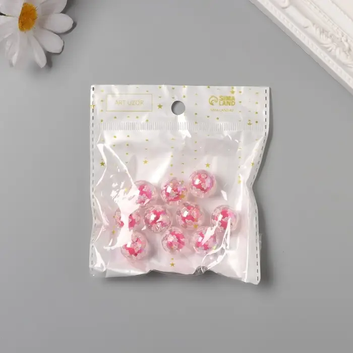 Бусина для творчества акрил Бусина для творчества акрил "Белые бабочки" ярко-розовый 1,6х1,6х1,6 см