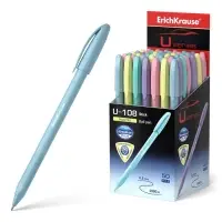 Ручка шариковая ErichKrause U-108 Pastel Stick, узел 1.0 мм, чернила синие, супермягкое письмо, длина линии письма 1000 метров, МИКС