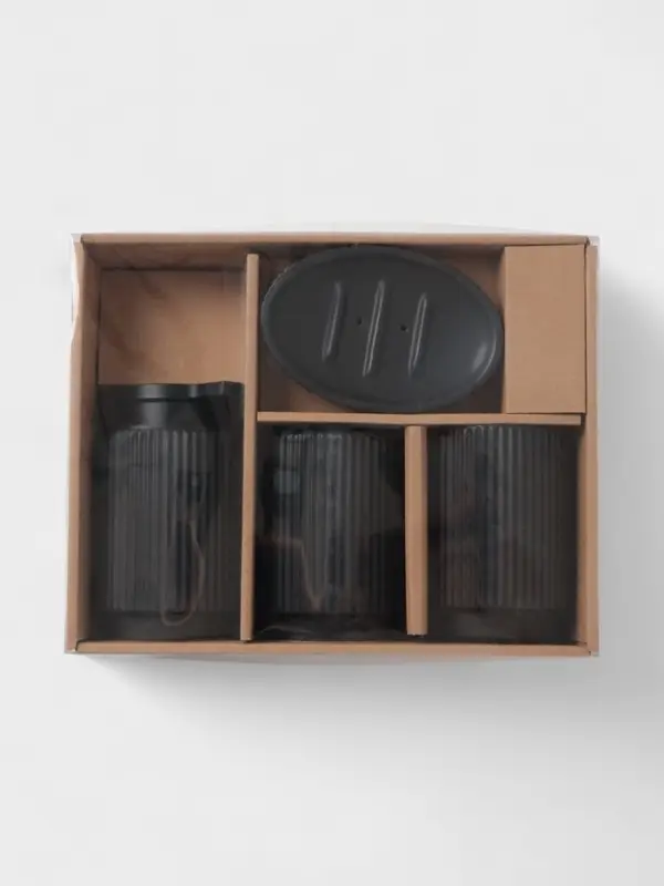 Набор аксессуаров для ванной «Грани», 4 предмета, мыльница, дозатор для мыла, 2 стакана, чёрный Набор аксессуаров для ванной «Грани», 4 предмета, мыльница, дозатор для мыла, 2 стакана, чёрный