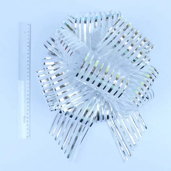 Подарочный бант - шар №10 &laquo;Полоски&raquo;, цвет серебро, для упаковки подарков