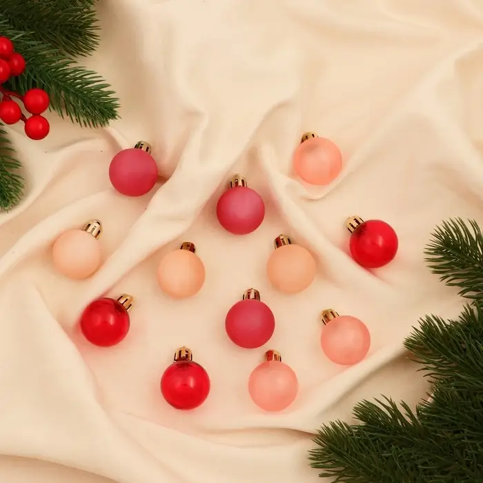 Ёлочные игрушки &laquo;Шедар&raquo;, шары новогодние, d=3 см, набор 12 шт. шёлк, розово-красный