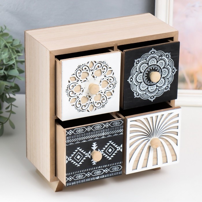Шкатулка дерево комод 4 ящика Шкатулка дерево комод 4 ящика "Вышивка. Узоры" 22,5х10х24,5 см
