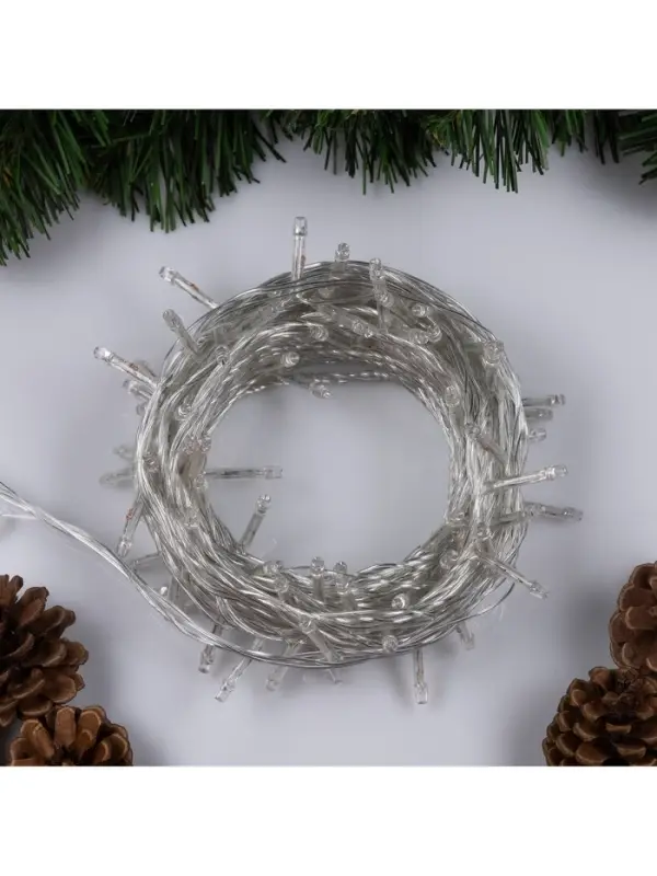 Гирлянда &laquo;Нить&raquo; 10 м, IP20, прозрачная нить, 100 LED, 8 режимов, 220 В, свечение мульти