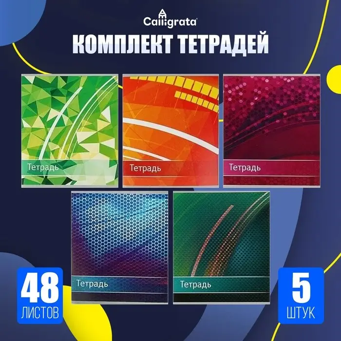 Тетради 5 штук, 48 листов в клетку Calligrata &laquo;Абстракция&raquo;, обложка мелованный картон, ВД-лак, блок офсет