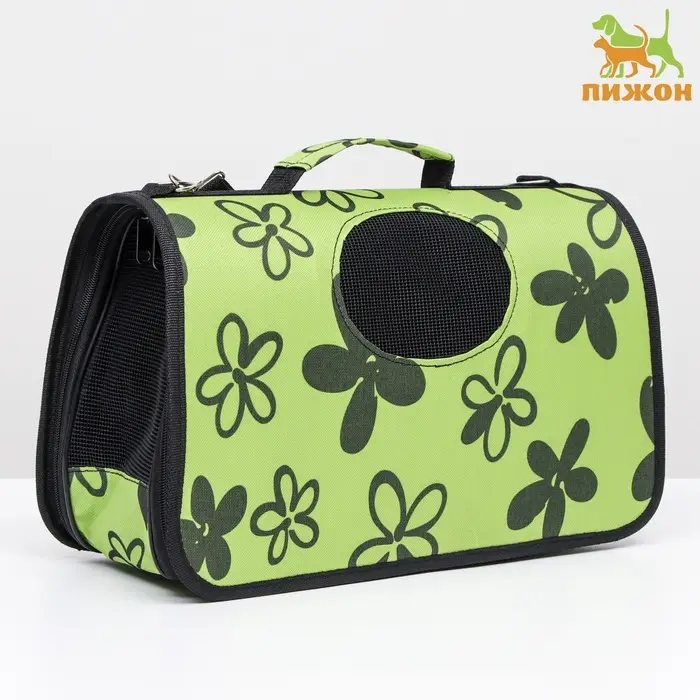 Сумка - переноска &laquo;Цветы&raquo;, размер S, 37.5&times;17&times;22 см, каркасная, зелёная