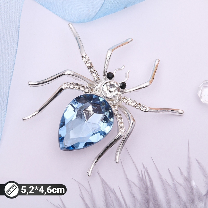 Брошь «Паук», цвет бело-синий в серебре Брошь «Паук», цвет бело-синий в серебре