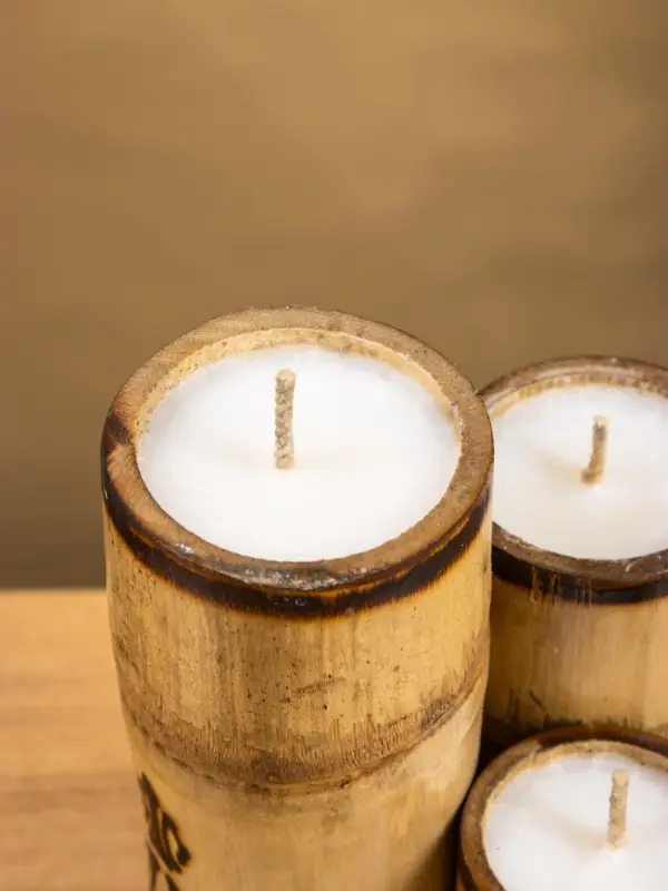 Свеча в бамбуке тройная «Экзотика», 13×15×30 см, 100 мл, бежевая