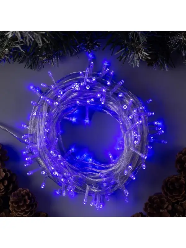 Гирлянда &laquo;Нить&raquo; 20 м, IP20, прозрачная нить, 200 LED, 8 режимов, 220 В, свечение синее