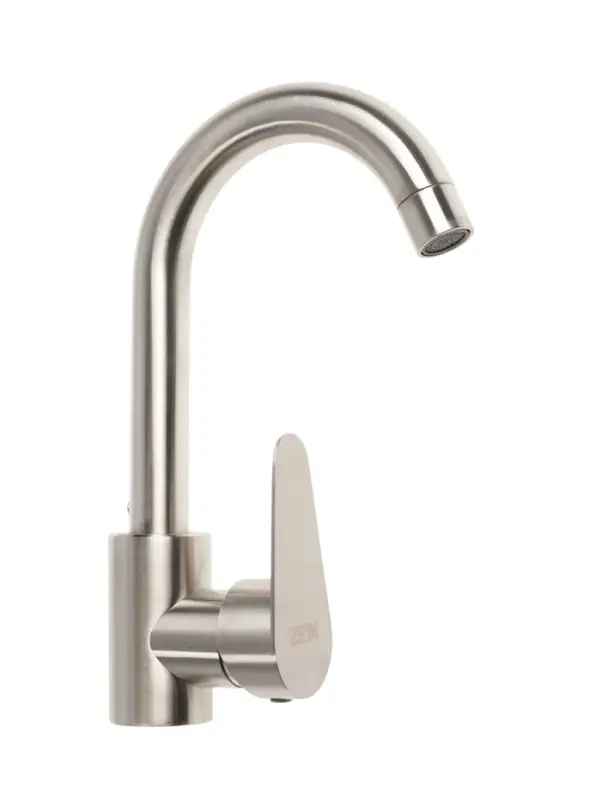 Смеситель для раковины ZEIN Z2392, картридж 40 мм, короткий излив, нержавеющая сталь, сатин