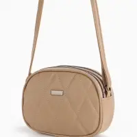 Сумка женская кросс-боди на молнии, 19&times;7&times;15 см, со стёжкой, бежевая