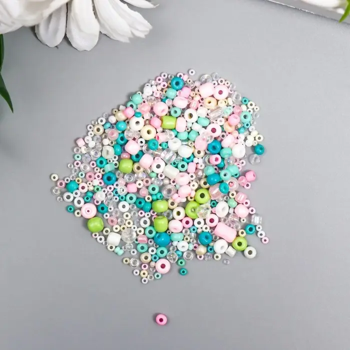 Бисер стекло 6/0 - 15/0  Бисер стекло 6/0 - 15/0 "Ассорти мороженое" d=1,5-4 мм, н-р 10гр