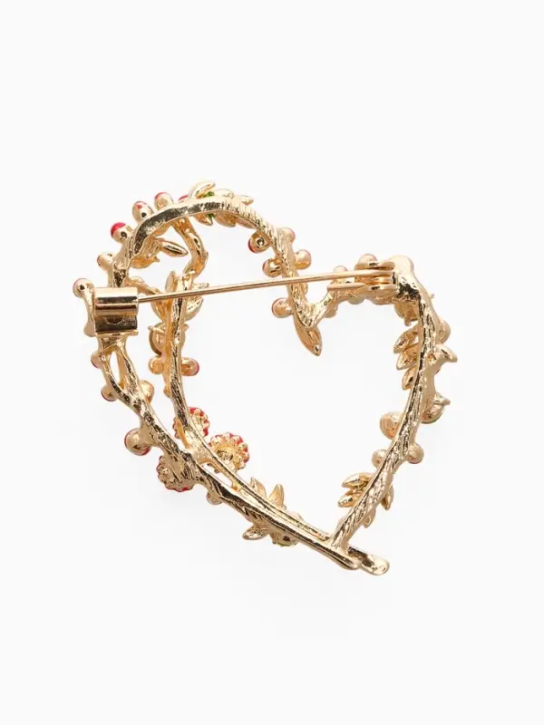 Брошь Брошь "Сердечко" брусника, цвет красно-зелёный в золоте