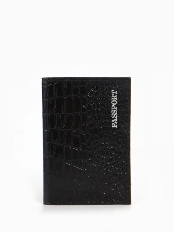 Обложка для паспорта, тиснение, натуральная кожа, чёрная