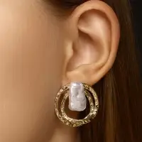 Серьги с жемчугом &laquo;Бусина&raquo;, двойной круг, цвет золото