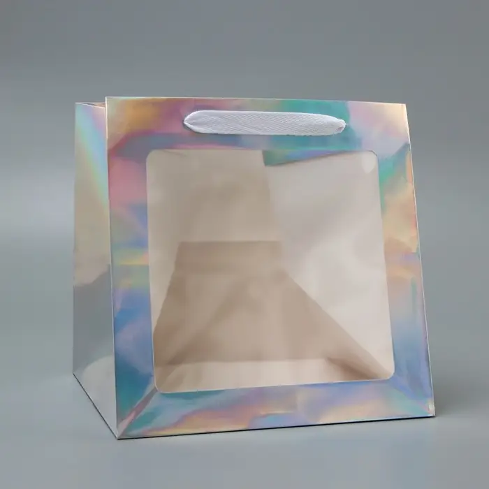 Пакет для торта и коробок, с квадратным дном и окном, голографический, 25&times;25&times;25 см