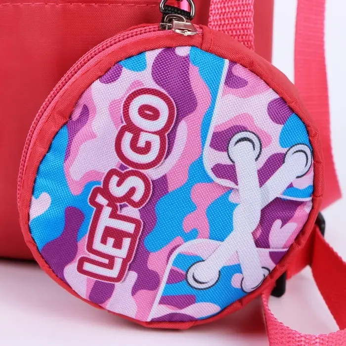 Рюкзак школьный детский для девочки «Кеды», 24.5×10×30, на молнии, розовый, с кошельком