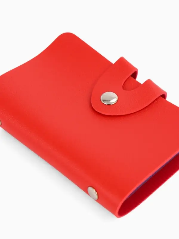 Визитница на кнопке, 24 карты, однотонная, красная