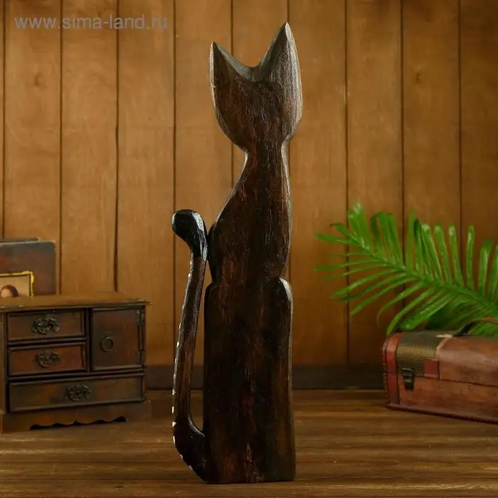 Сувенир дерево "Кот белые цветы на лапках" 60 см