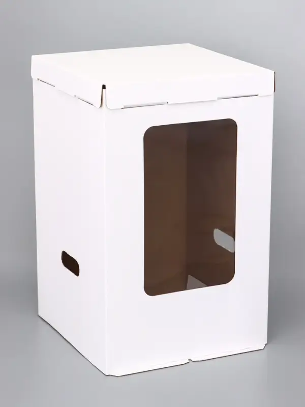 Коробка под торт, белая, с окном, 32.5&times;32.5&times;45 см