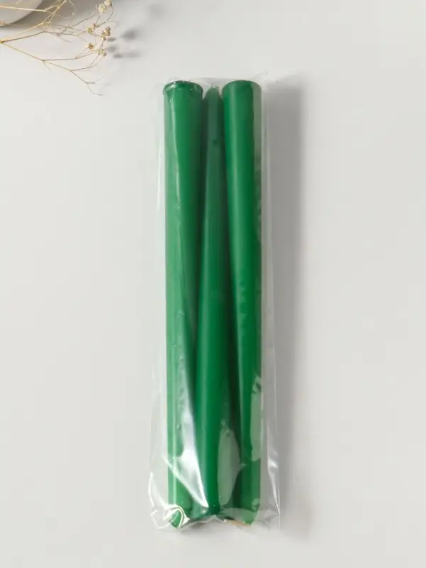 Набор свечей античных 25 см, 3 шт., 58 г, 7 ч, зелёный