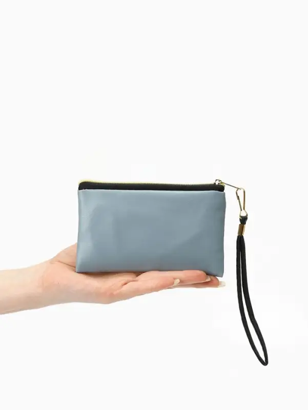 Кошелёк-монетница на молнии, с ремешком, 13.5&times;0.5&times;8 см, серый
