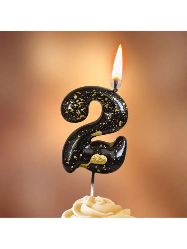 Свеча в торт "Черные брызги", цифра "2"