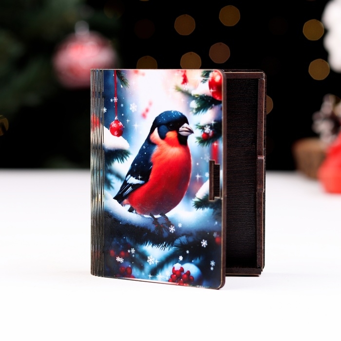 Деревянный конверт для денег № 1  Деревянный конверт для денег № 1 "Снегирь на елке", 9,8х8,5х2 см