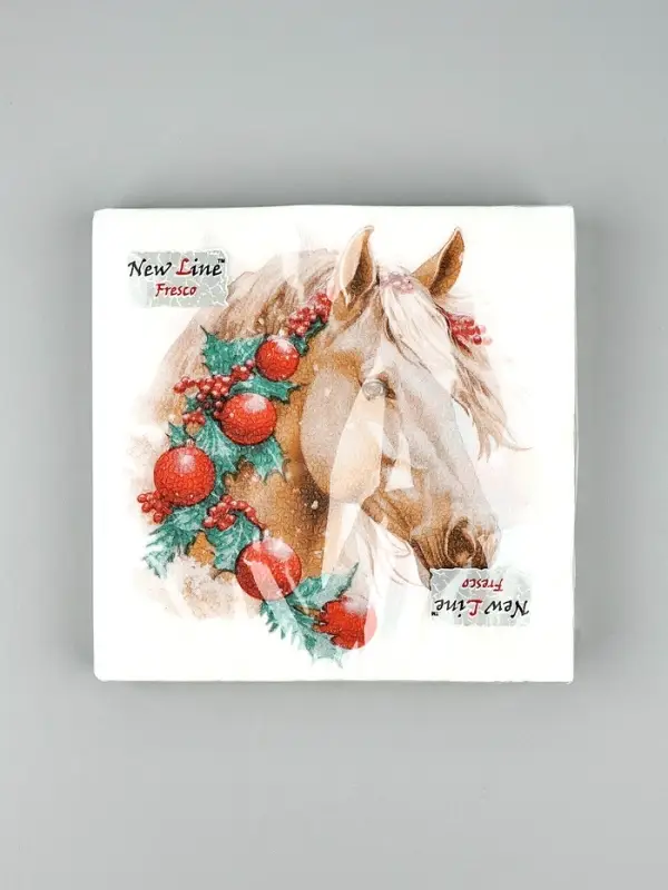 Салфетки бумажные New Line Fresco «Белая лошадь с новогодними украшениями», 33х33 см, 2 слоя 20 лист