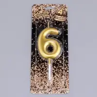 Свеча в торт «Европейская», цифра 6, 6 см, золото