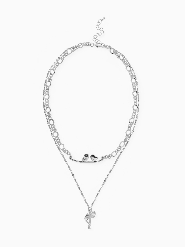 Кулон «Цепь» фламинго, цвет серебро