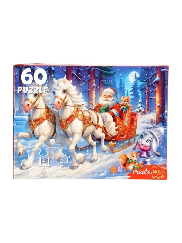 Пазл 60 эл. "Новогодняя упряжка" П60-7596