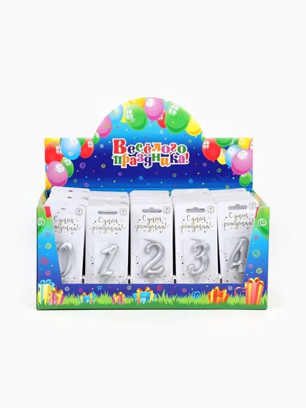 Свечи для торта цифры &laquo;Серебряные&raquo;, 50 штук в шоу-боксе