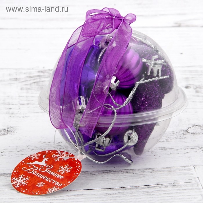 Набор украшений пластик 12 шт Набор украшений пластик 12 шт "Талла" (6 звёзд, 4 шара, 2 сосульки) фиолетовый