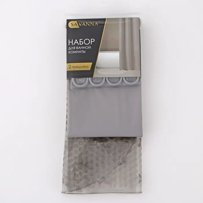 Набор для ванной SAVANNA &laquo;Селест&raquo;, штора 180&times;180 см, ковёр 38&times;69 см, серый